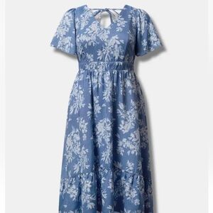 NWT TORRID Maxi Chambray Hi-Low V-Neck Dress